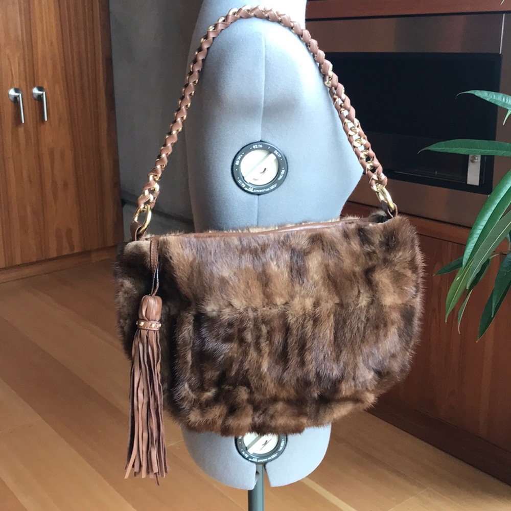 Paolo Masi NWOT authentic mink Italian leather bag